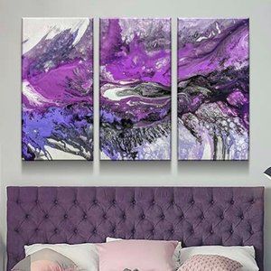 Avery and Rose Purple Feather Canvas Set - 3 Pieces / Medium / Gallery Wrap